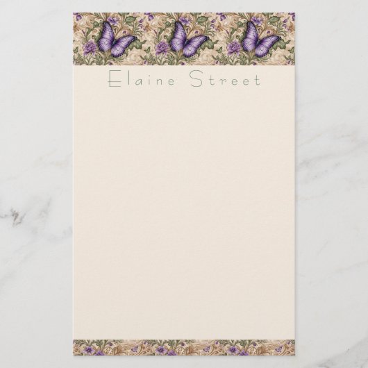 Paarse vlinderbloem en kruidenbriefpapier briefpapier (Voorkant)