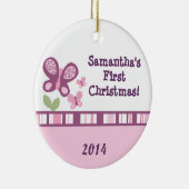 Paarse vlinderbloembloem Aangepaste naam Keramisch Ornament (Rechts)