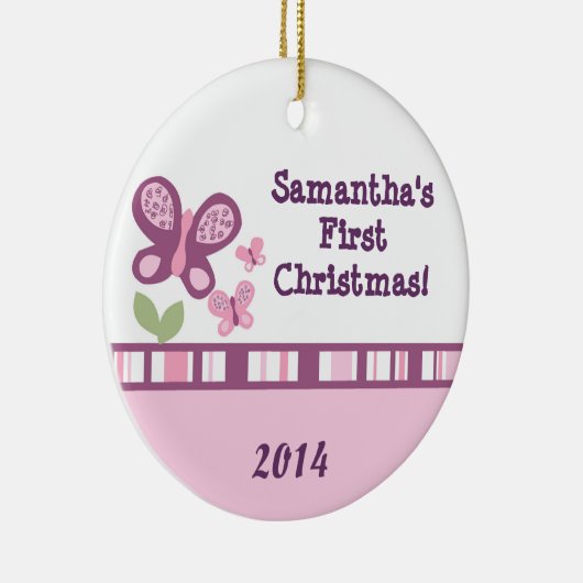 Paarse vlinderbloembloem Aangepaste naam Keramisch Ornament (Rechts)