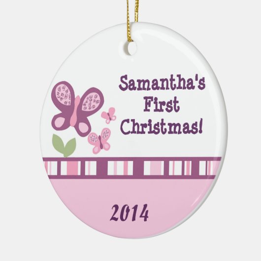 Paarse vlinderbloembloem Aangepaste naam Keramisch Ornament (Links)