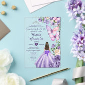 Paarse vlinderbloemenprinsessenjurk Quinceañera Acryl Uitnodigingen (Insitu (Huwelijk))