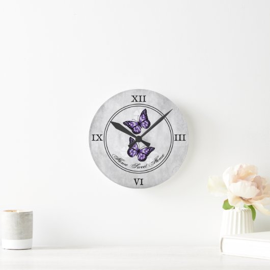 Paarse vlinderbloemigen acrylwandklok ronde klok (Huis)
