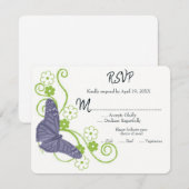 Paarse vlinderbloemigen RSVP-Kaart RSVP Kaartje (Voorkant / Achterkant)