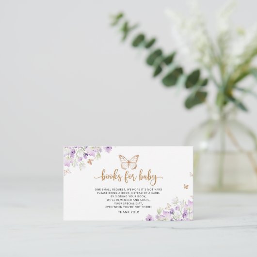 Paarse vlinderboeken voor baby informatiekaartje (Staand voorkant)