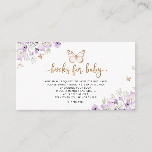 Paarse vlinderboeken voor baby informatiekaartje (Voorkant)
