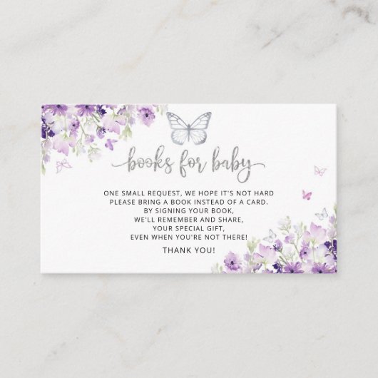 Paarse vlinderboeken voor baby informatiekaartje (Voorkant)