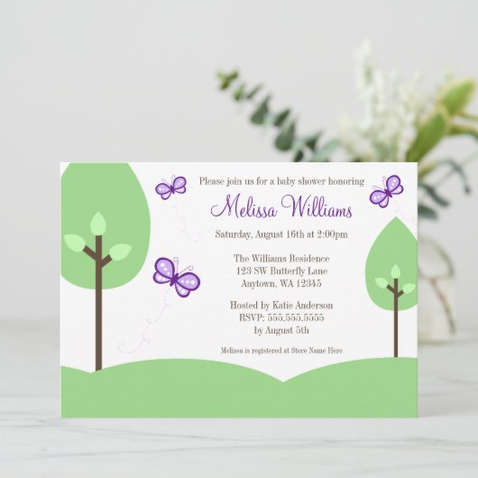 Paarse vlinderbomen Babyschoenen Kaart (Staand voorkant)