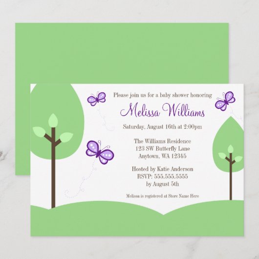 Paarse vlinderbomen Babyschoenen Kaart (Voorkant / Achterkant)