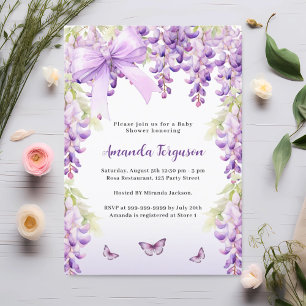 Paarse vlinderboog meisje Baby shower uitnodiging