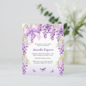 Paarse vlinderboog meisje Baby shower uitnodiging (Staand voorkant)