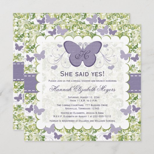 Paarse vlinderdwalserij nodigt u uit kaart (Voorkant / Achterkant)