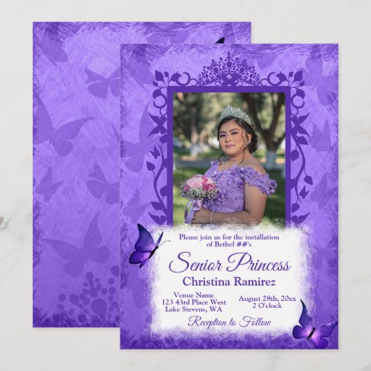 Paarse Vlindergrens Eervolle Koningin Installatie Kaart (Voorkant / Achterkant)