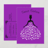 Paarse vlinderjurk Sweet Sixteen Invitation Uitnodiging Briefkaart (Voorkant / Achterkant)