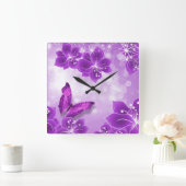 Paarse vlinderkast vierkante klok (Huis)