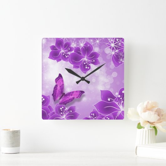 Paarse vlinderkast vierkante klok (Huis)