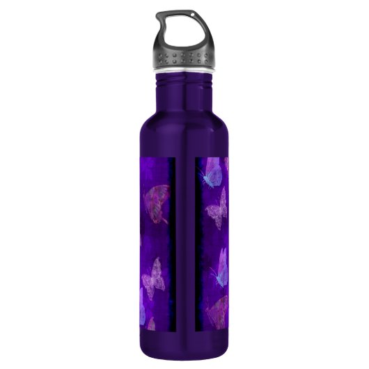 Paarse vlinderkunst waterfles  (Achterkant)