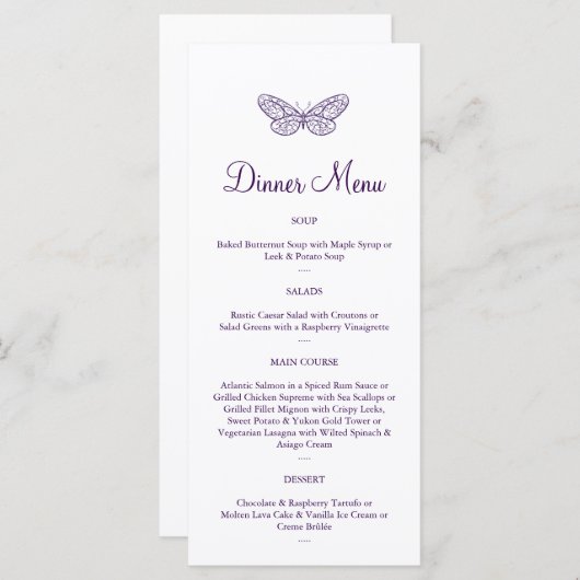 Paarse vlinderkussen menu (Voorkant / Achterkant)