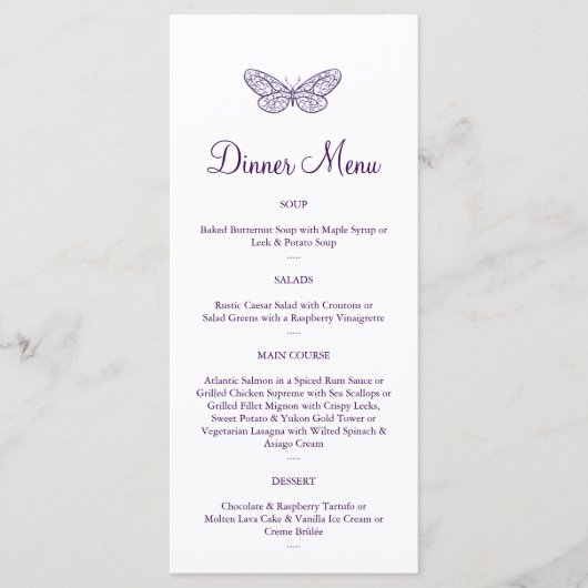 Paarse vlinderkussen menu (Voorkant)