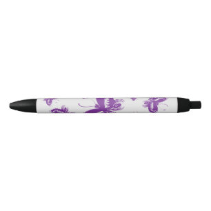 Paarse vlinderpatroonpen zwarte inkt pen