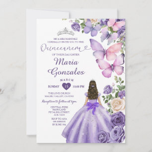 Paarse Vlinderprinses Jurk Floral Quinceañera Kaart
