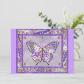 Paarse vlinderquiltuitnodiging kaart (Staand voorkant)