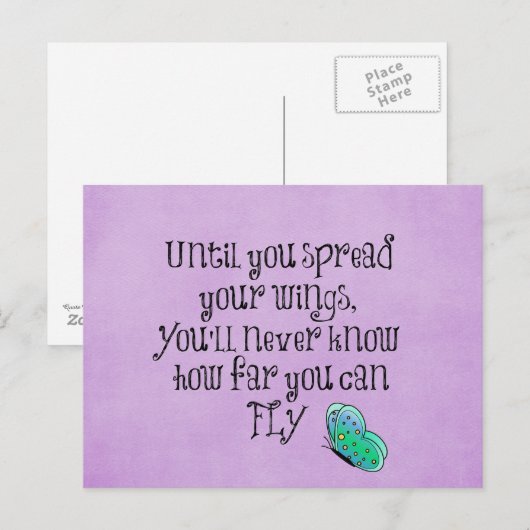 Paarse vlinderquote briefkaart (Voorkant / Achterkant)