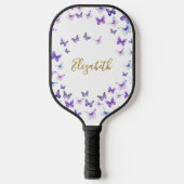 Paarse Vlinders Aangepaste Naam Dames Pickleball Paddle (Voorkant)
