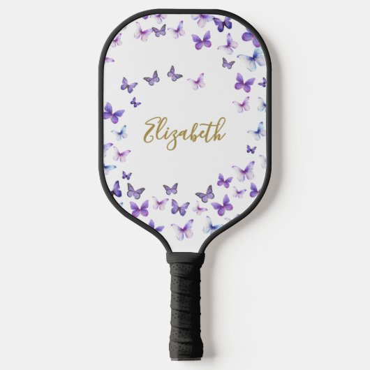 Paarse Vlinders Aangepaste Naam Dames Pickleball Paddle (Voorkant)