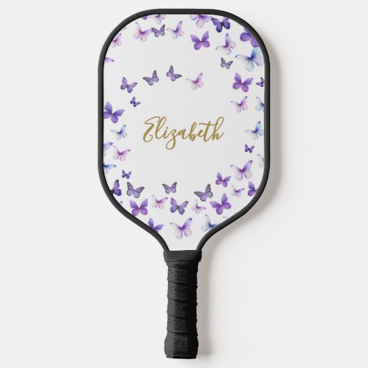  Paarse Vlinders Aangepaste Naam Dames Pickleball Paddle (Achterkant)