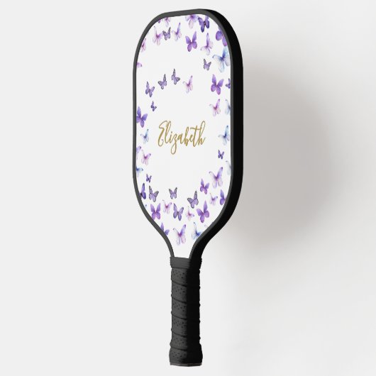  Paarse Vlinders Aangepaste Naam Dames Pickleball Paddle (Links)
