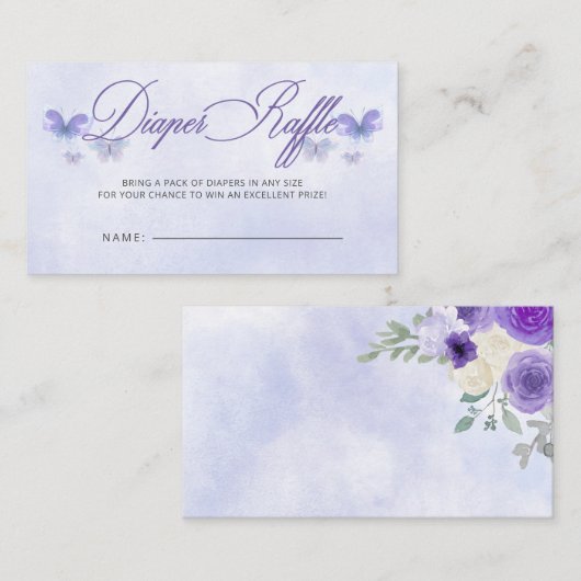 Paarse Vlinders Baby shower Luier Raffle Informatiekaartje (Voorkant / Achterkant)