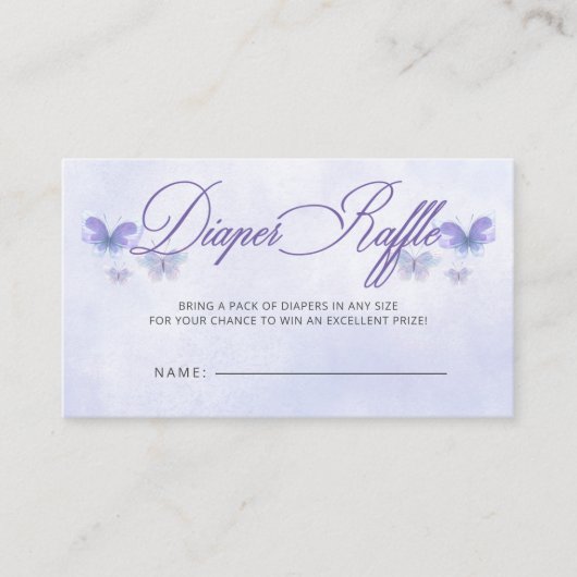 Paarse Vlinders Baby shower Luier Raffle Informatiekaartje (Voorkant)