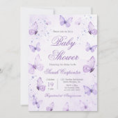 Paarse Vlinders Baby shower Meisje Uitnodiging (Voorkant)