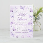 Paarse Vlinders Baby shower Meisje Uitnodiging (Staand voorkant)