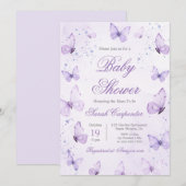 Paarse Vlinders Baby shower Meisje Uitnodiging (Voorkant / Achterkant)