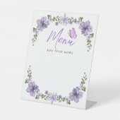 Paarse Vlinders Baby shower Menu Reclamebord Met Voetstuk (Voorkant)