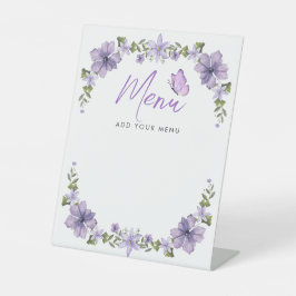 Paarse Vlinders Baby shower Menu Reclamebord Met Voetstuk