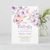Paarse Vlinders Baby shower Uitnodiging (Staand voorkant)