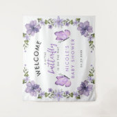 Paarse Vlinders Baby Shower Wandkleed (Voorkant)