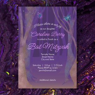 Paarse vlinders, betoverde bosvleermuis Matzvah Kaart