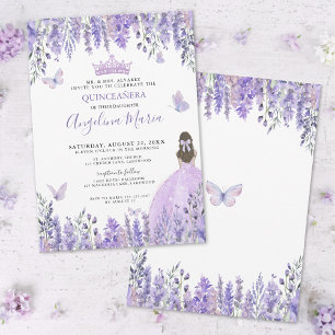 Paarse Vlinders Bloemige Quinceañera Kaart