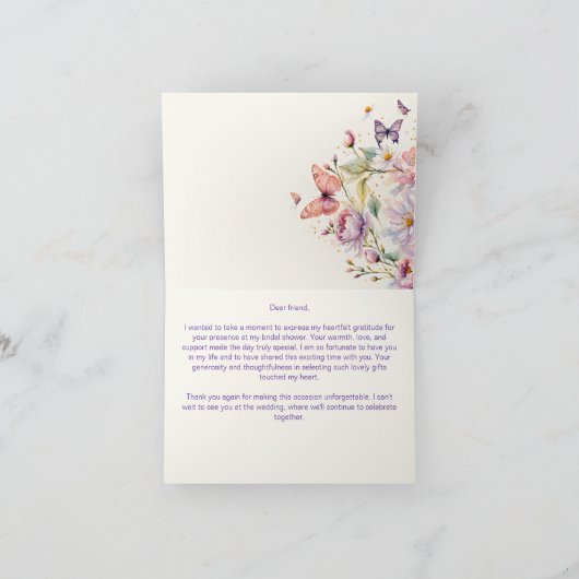 Paarse vlinders bruidsfeestje  bedankkaart (Binnen)