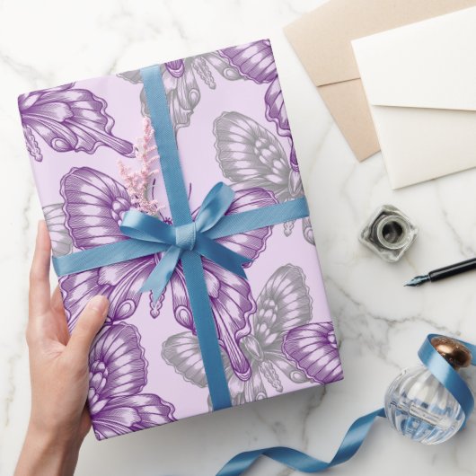 Paarse Vlinders Cadeaupapier (Geschenken)