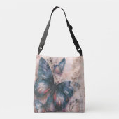 Paarse vlinders crossbody tas (Achterkant)