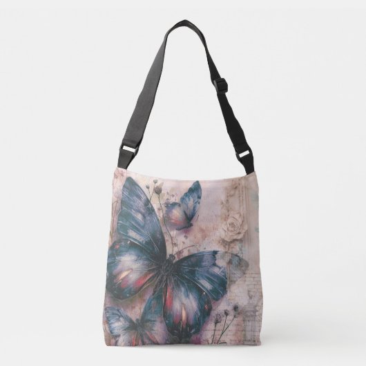 Paarse vlinders crossbody tas (Voorkant)