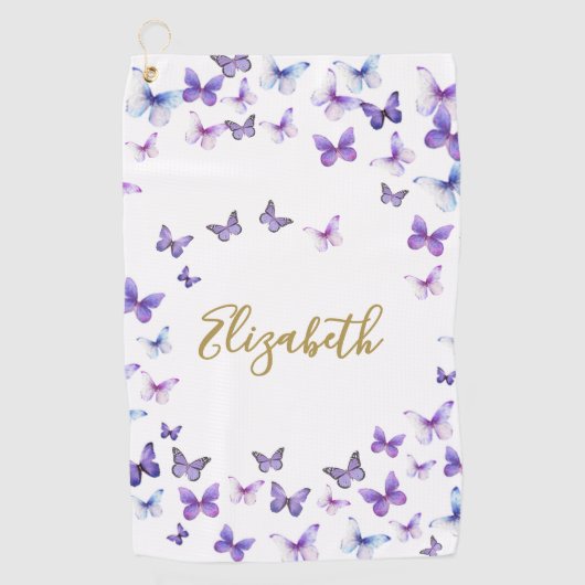 Paarse Vlinders Custom Name Dames Golf Golfhanddoek (Voorkant)