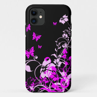 Paarse vlinders en bloemen Case-Mate iPhone case