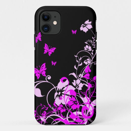 Paarse vlinders en bloemen Case-Mate iPhone case (Achterkant)