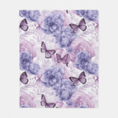 Paarse Vlinders en Bloemen Fleece Deken (Voorkant)