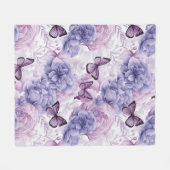 Paarse Vlinders en Bloemen Fleece Deken (Voorkant (Horizontaal))